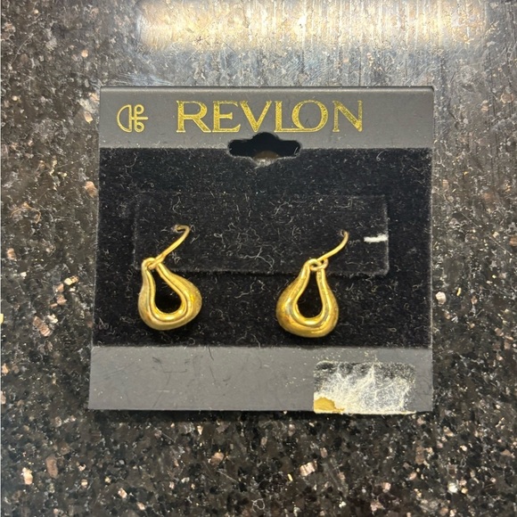 Revlon Jewelry - Revlon Shiny Gold Toned Teardrop Hook loop Earrings NWT